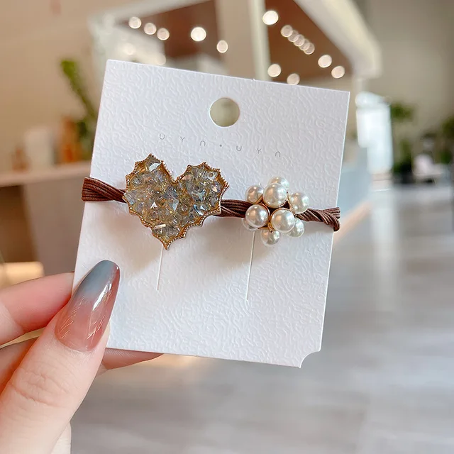Fashion Rhinestone Hair Bands Hair Scrunchies Women Elastic Hair Bands Ties Rope Bands Ponytail Bands Hair Accessories F296 Gray