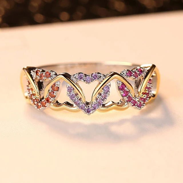 two-tone ring color micro-inlaid winding heart-shaped couple ring creative love ring 2