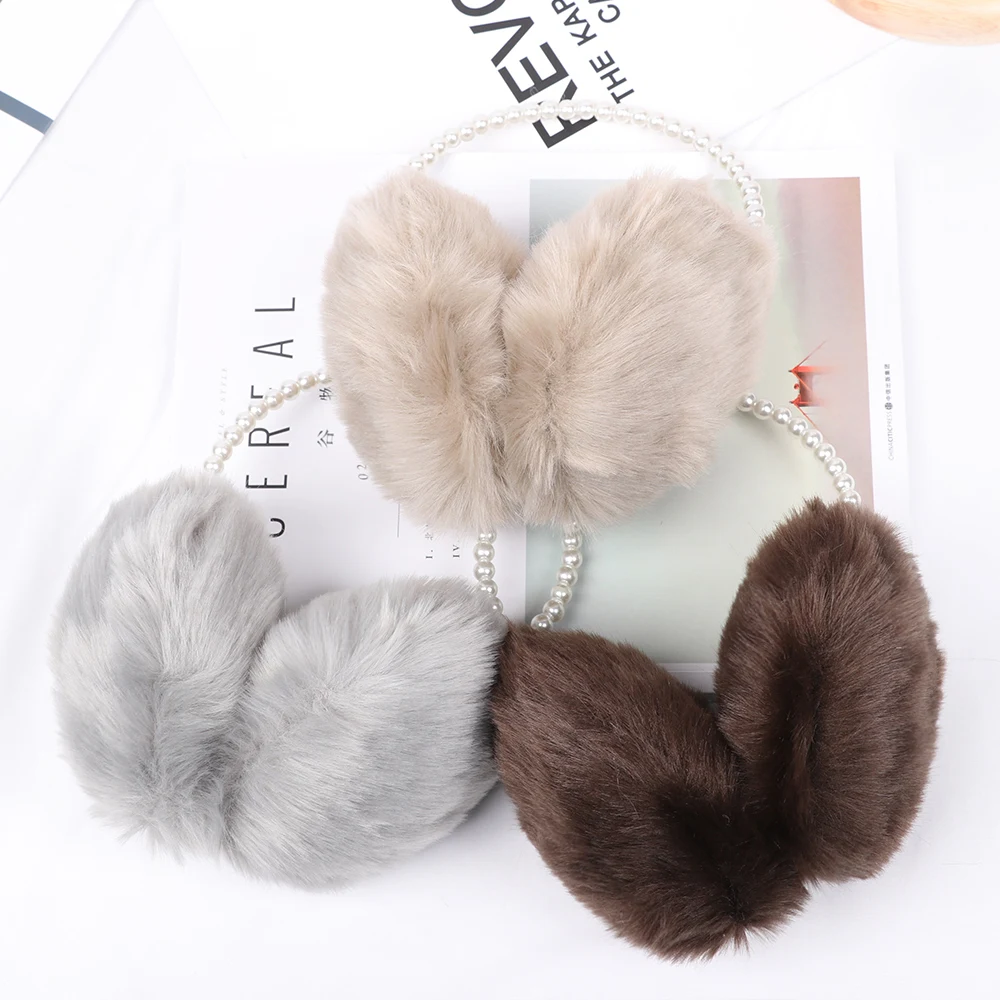 Novelty Pearl Winter Earmuffs Women Fur Earmuff Ear Warmers Girls Imitation Rabbit Plush Warm Ear Muff Hair Accessories 1pc