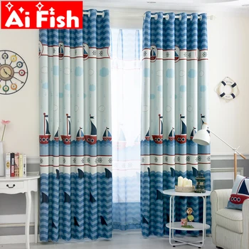 

European Style Children Elegant Blue Ocean Sailboat Pattern Blackout Cloth curtains for living room para cozinha MY044-15