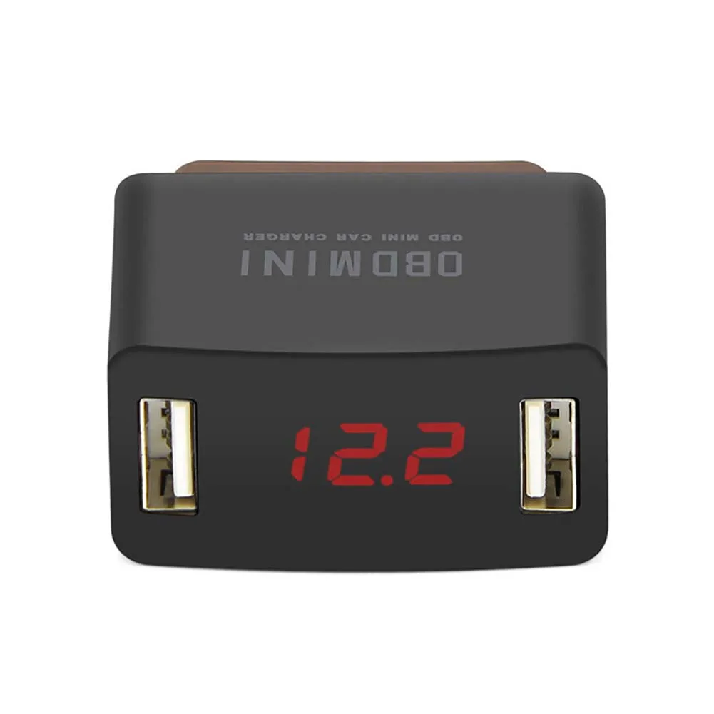 Автомобильное зарядное устройство OBD с 2 USB портами и светодиодным дисплеем 12/24