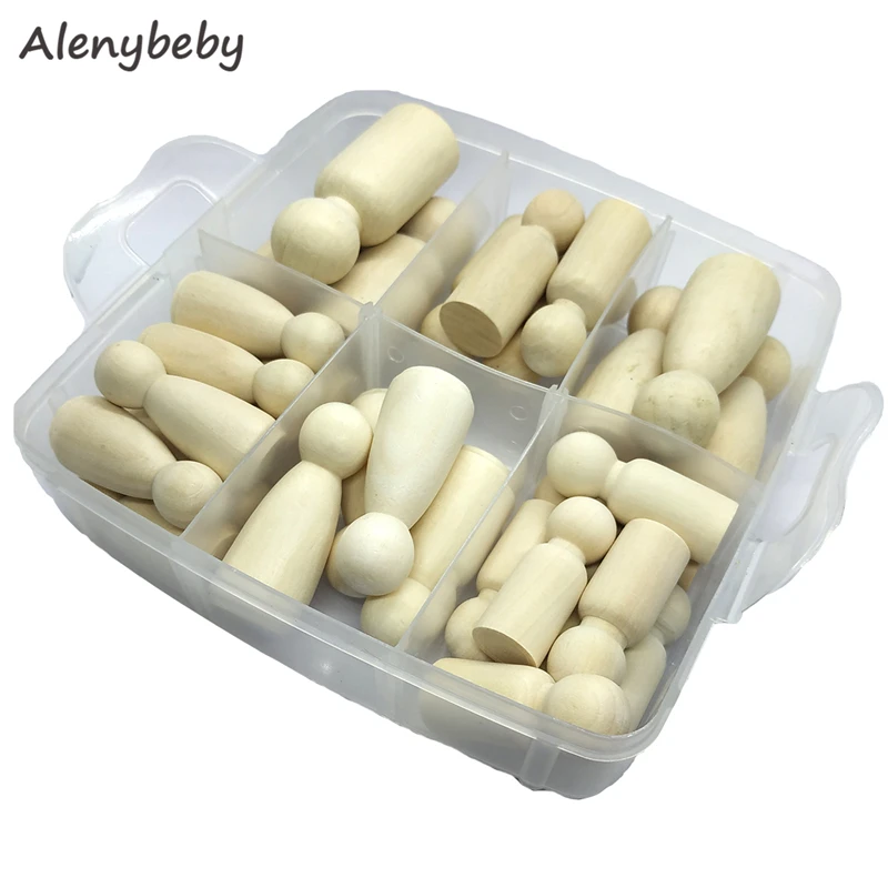 

30pcs Wood Peg Dolls Different Size Mapl Unpainted Kids Birthday Gifts DIY Unfinished Family Toys Wooden Dolls Baby Teether