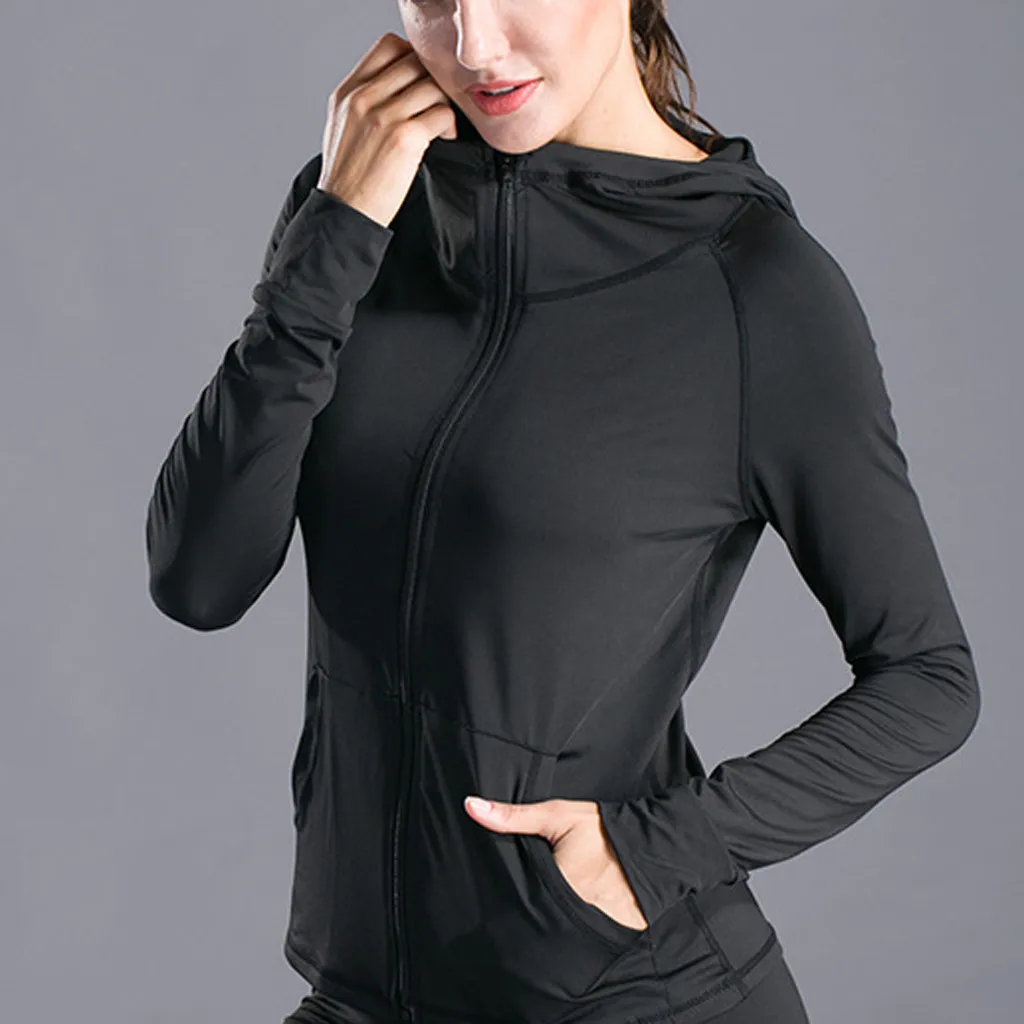 

2019 Winter & Spring Women Jacket Women's Solid Cap Zipper Fitness Sports Running Long Sleeve Coat chaquetas mujer