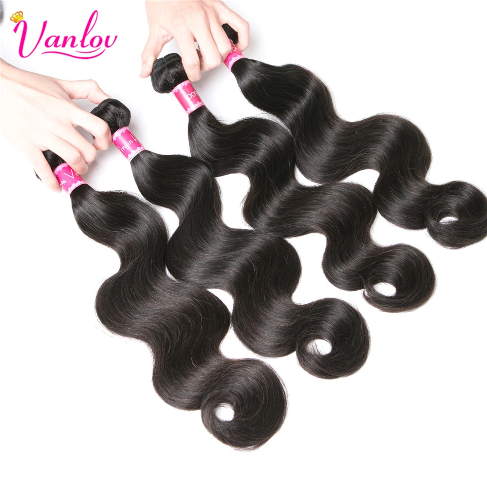 Vanlov Brazilian Hair Weave Body Wave Bundles Natural Black 134pcsLot 100% Human Hair Bundles Remy Hair Extension MiddleRatio (3)
