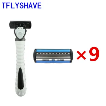 

TFLYSHAVE 1 Holder 9pcs Blades Disposabe Men Shaver Razor Blade 6 Layer Razor Blade for Men Replaceable Blade For Personal Care