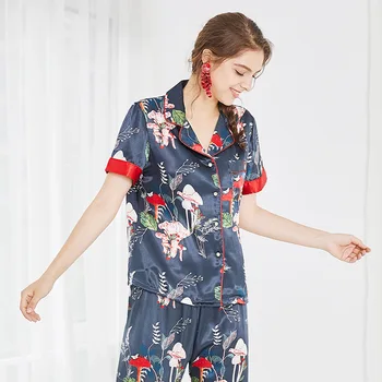 

Fiklyc Silk Ladies Summer New Mushroom Short Sleeve Trousers Two-Piece Suit