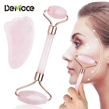 

Natural Rose Quartz Jade Roller Facial Body Massager Roller Jade Stone Gua sha Board Scraper Face Lifting Beauty Massage Tool
