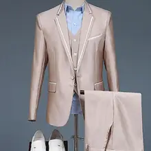 Новая мода комплект со смокингом жениха блестящие мужской мундир для свадьбы заостренный лацкан Для мужчин пиджак отличного 3 предмета костюм(куртка+ брюки