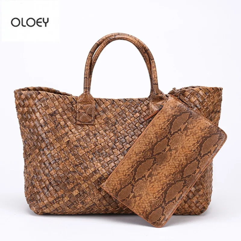 OLOEY, новинка, Женская вместительная сумка, корзина в виде змеи, модная Ретро простая тканая сумка, сумка на плечо