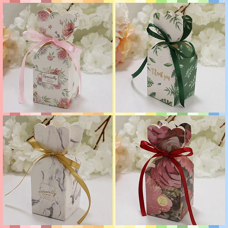 

Marble Gift Box with Ribbon Flower Wedding Candy Boxes Packaging for Sweets Candies Chocolate Box Party Supplies