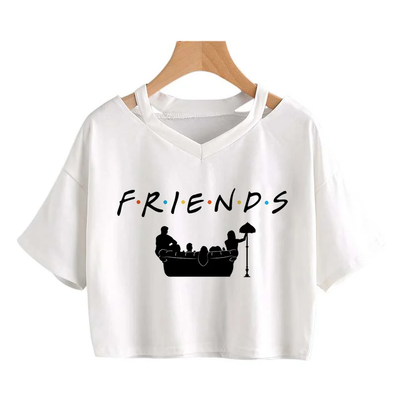 Женский короткий топ с v-образным вырезом Винтажная футболка рисунком свободная