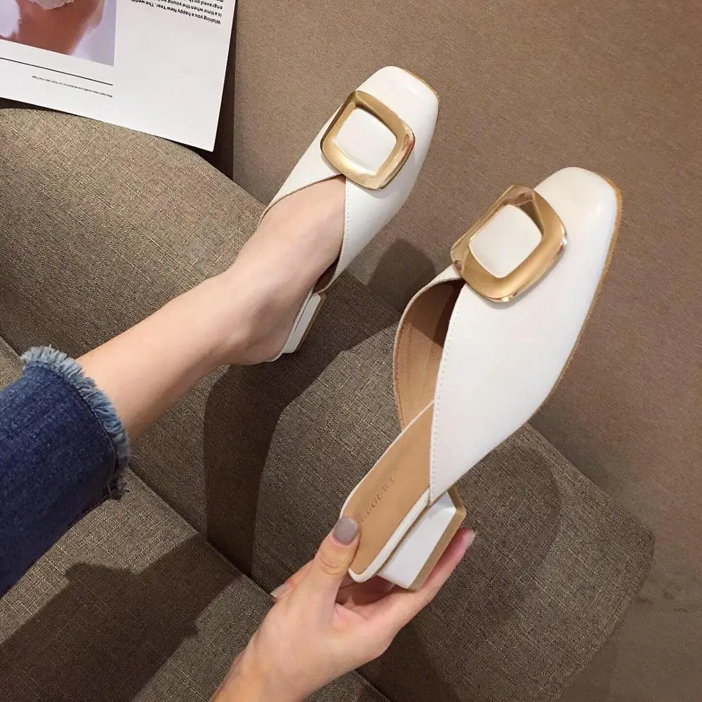 

Loafers Socofy Shoes Women Ladies' Slippers Cover Toe Luxury Slides Med Soft Summer 2019 Designer Fashion Rome Rubber Hoof