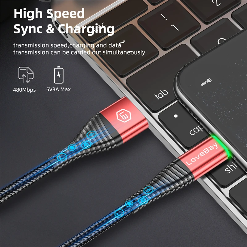 Кабель USB Type C Lovebay светодиодный 3 а для быстрой зарядки 0 Samsung S10 мобильный телефон