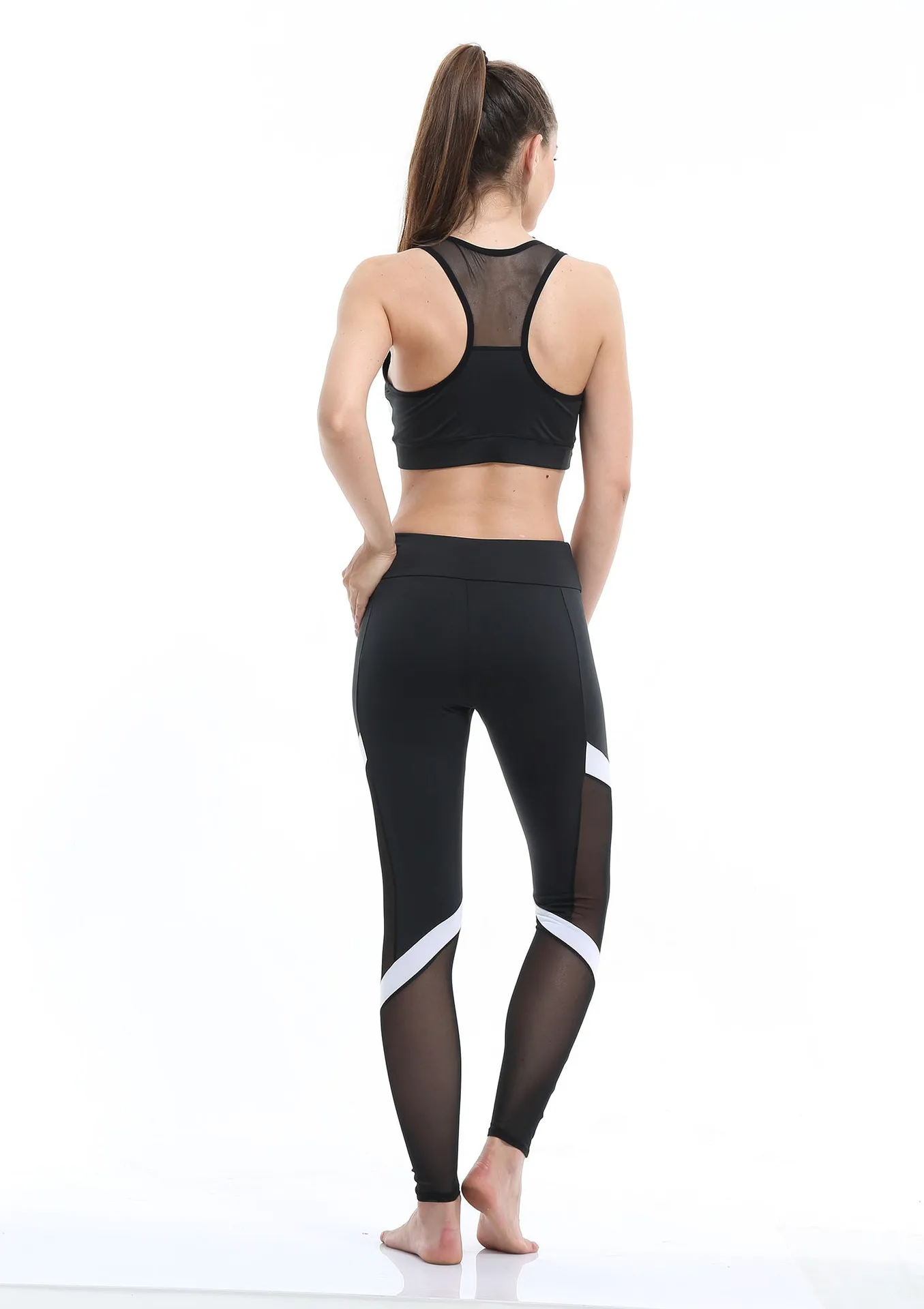 European and American trend fitness Leggings Two-section mesh high waist elastic breathable hip dress leggings women workout