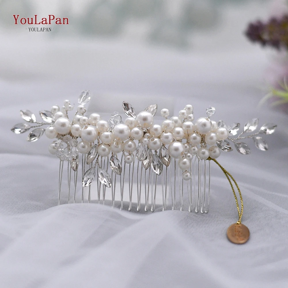 YouLaPan HP13 Silver Bridal Headwear Luxury Crystal Wedding Hairpins Hair Comb Elegant Imitation Pearl Hair Comb Clip hair accessories bridal hair accessories