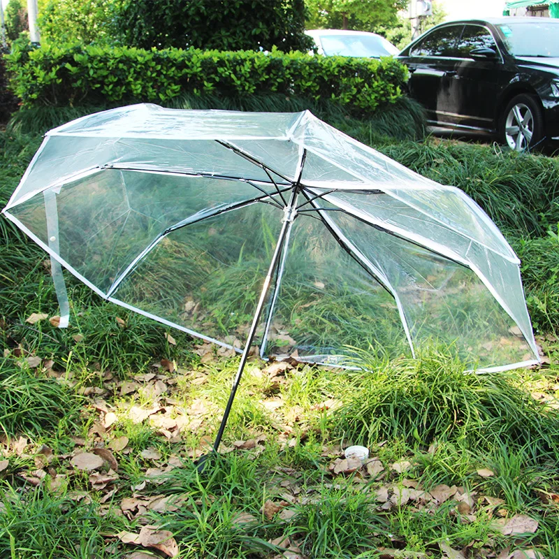 Transparent Folding Non-automatic Umbrella Men Women Ripple Edge Business Rain Umbrella Parasol