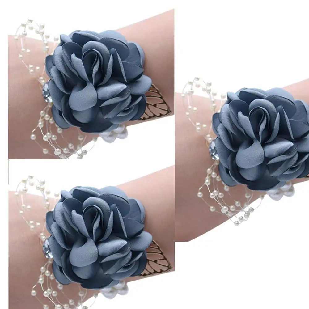 XAN Bridesmaid Wrist Flower Corsage Bride Silk Wrist Flower, with  Artificial Pearl Bead Elastic Bracelet Wristband Gold Leaf, Used for  Wedding Ball