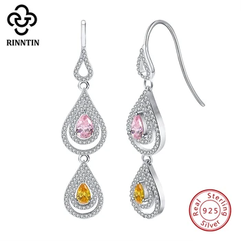 

Rinntin Women Long Dangle Earrings S925 Sterling Silver Elegant Water Drop Cubic Zircon Female Drop Earrings Jewelry TSE49