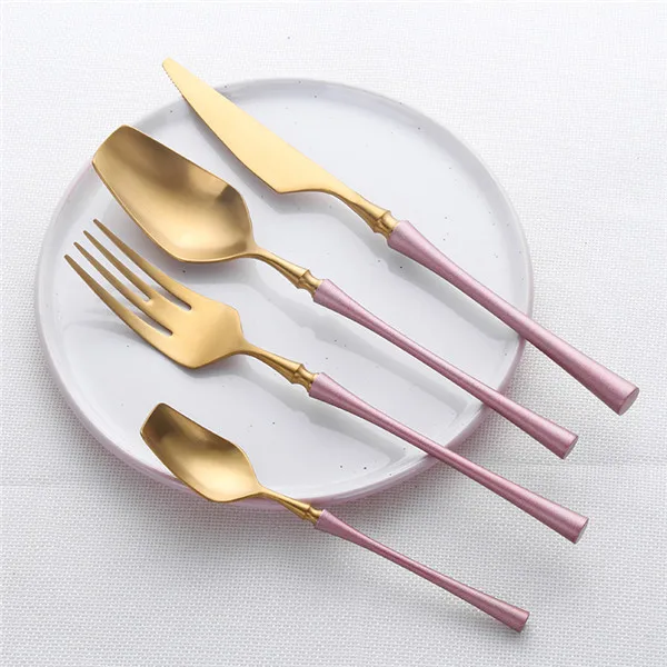 Pink Gold Cutlery Set Housewife 304 Stainless Steel Fork Dining Tea Spoon Table Knife Set Cutlery Set Knives Forks and Spoons - Цвет: pink gold