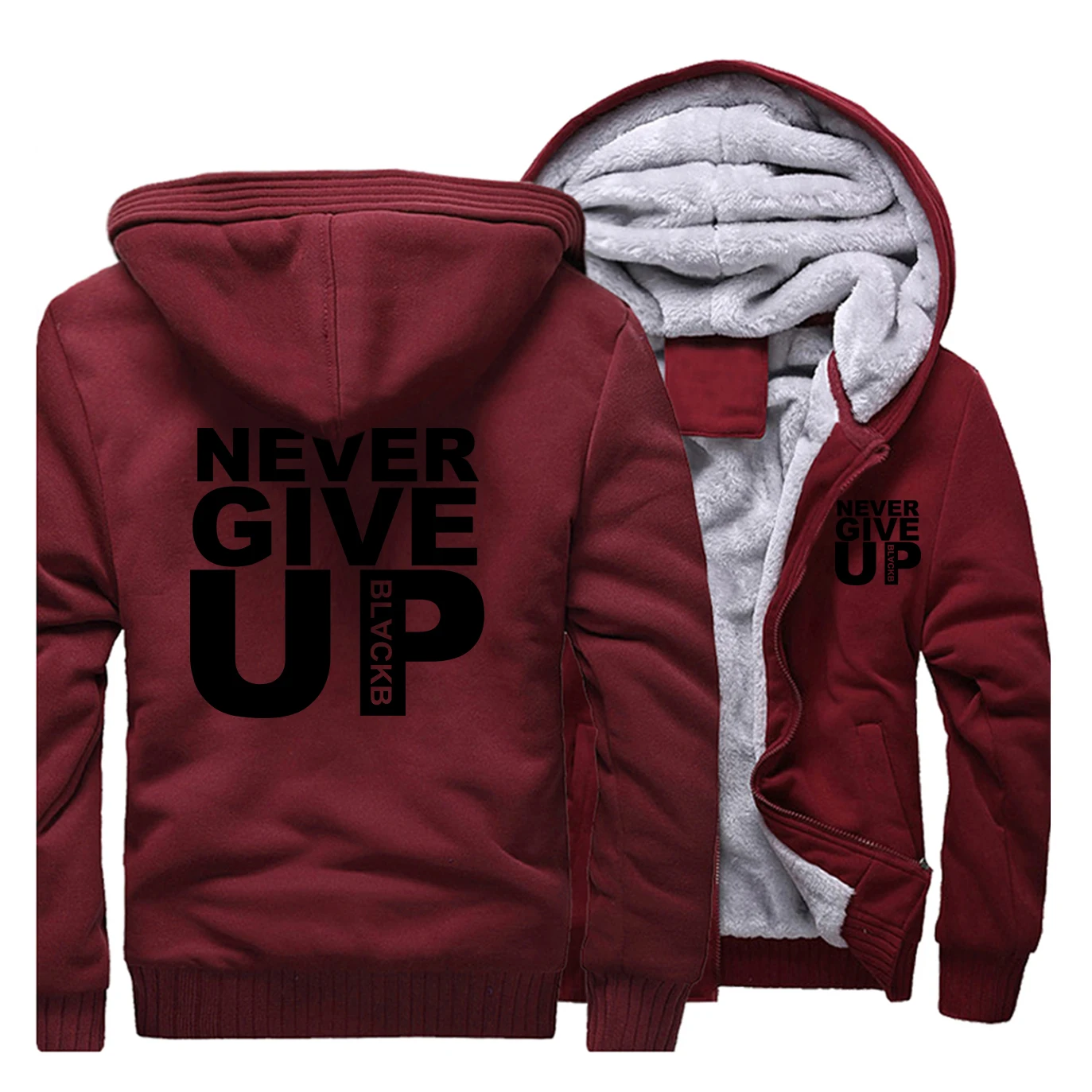Мужская толстовка с принтом Never Give Up, зимняя повседневная утепленная толстовка с капюшоном, Флисовая теплая куртка на молнии, Mo Salah You Never Walk Alone - Цвет: Wine Red 5