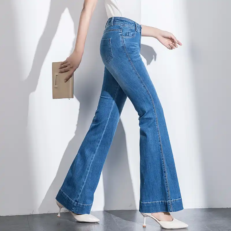 blue bootleg trousers