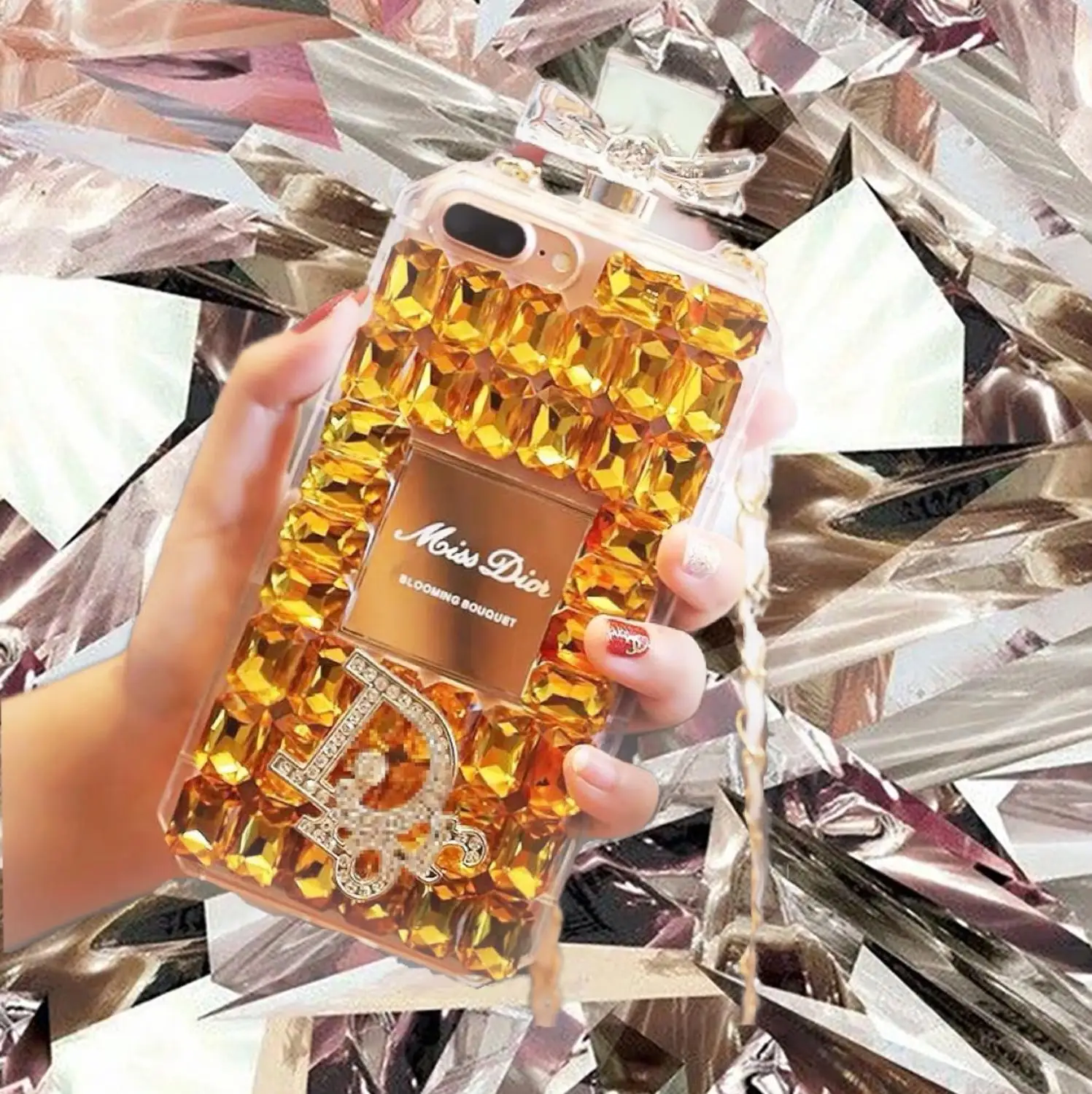 Чехол для флакона духов с бантом для samsung S8 S9 S10plus, чехол с подвесным ремешком на шею, аксессуары, силиконовый роскошный геометрический рисунок
