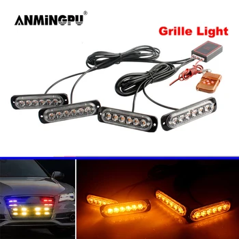 

ANMINGPU 4 IN 1 Car Fso Stroboscopes Police Light White Yellow Red Blue Grille LED Strobe Light Emergency Warning Flasher Light