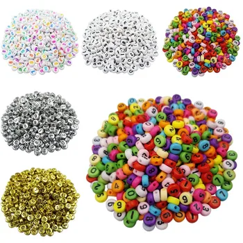 

Hot Sale 100 Pcs/Lot 7mm Jewelry Fingdings Spacer Acrylic Loose Beads DIY Mixed Number Letter Beads For Necklace Bracelet