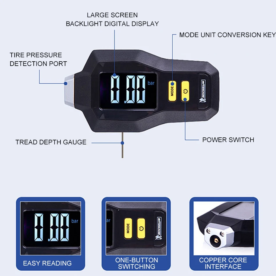 Michelin Digital Tyre Tread Depth Pressure Gauge With Lcd Clearance