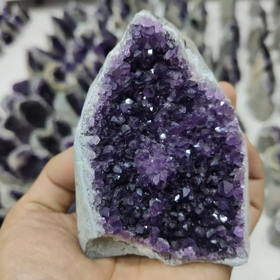 Темно-фиолетовый Аметист Кристалл кластер Geode отдельно стоящий образец, Декор