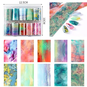 

2020 newest 10 Color/box Brand Snake Flower Nail Art Starry Print Transfer logo Foil Nail Sticker Decal Decoration Factory