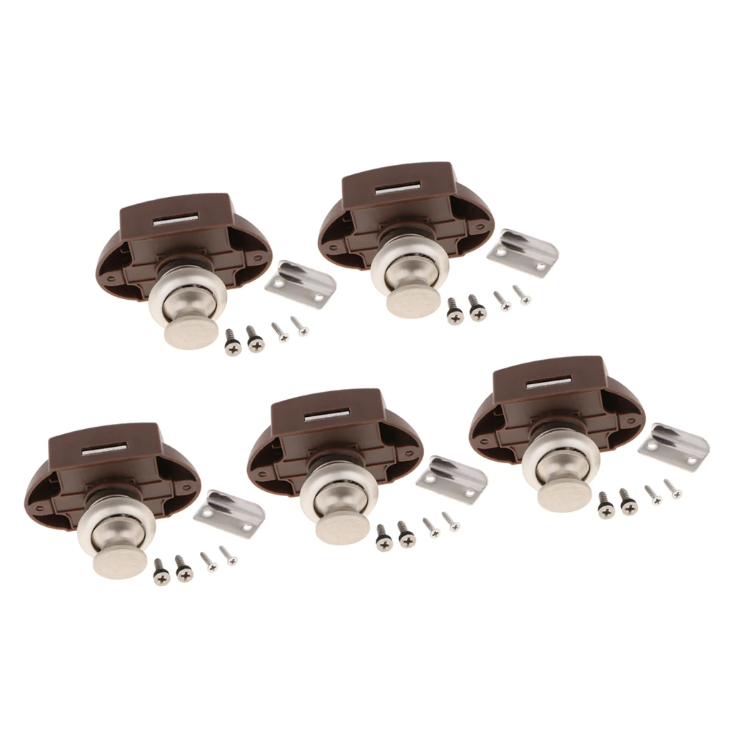 5 Sets Keyless Push Button Latch 304 Stainless Steel for RV Motor Home Camper Caravan Cupboard Lock - Pearl Nickel