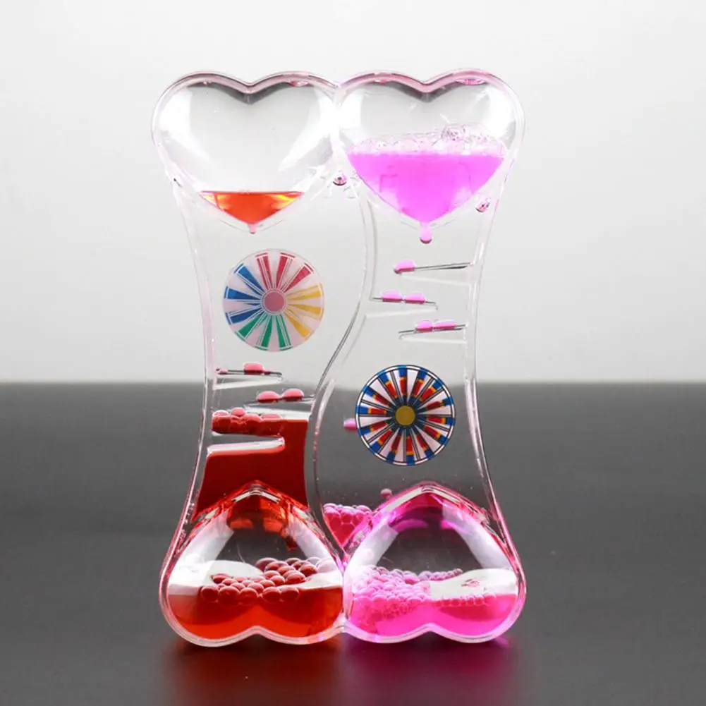 Acrylic Double stress reliever Toys Heart Liquid Motion Drip Oil Hourglass Timer Clock Kids Toy Gift Home Decoration Crafts 4