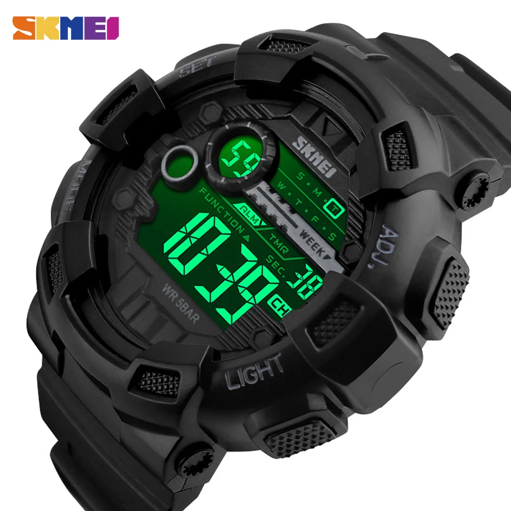 SKMEI Hombres Deportes Relojes 50 M Impermeable Luz de Fondo LED Reloj Digital Relojes de Pulsera Cronógrafo de Choque Doble Tiempo F 1243