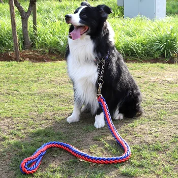

Large Dog Leashes Double Strand Rope Metal Chain Buckle National Color Pet Traction Rope Collar Set For Big Dogs 1.15m-1.35m Le