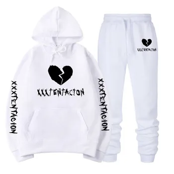 

XXXTentacion Fashion brand men's clothing Fleece Hooded Pullover Fashion Brand Hoodies Sweatshirts+Sweatpants Suits Sweatshirt