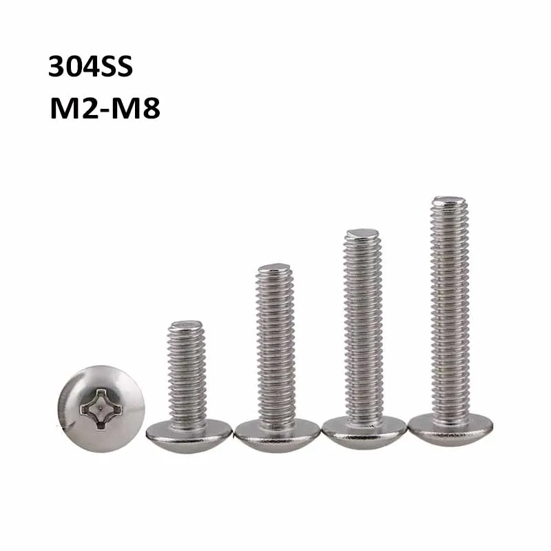 

304 Stainless Steel Truss Head Phillips Screws Machine Screw Large Flat Round Cross Recessed Bolts M2~M8