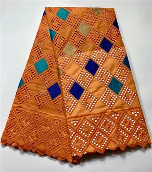 

Graceful orange party African cotton lace fabric with embroidery Swiss voile textile VCH39(5yards/lot)