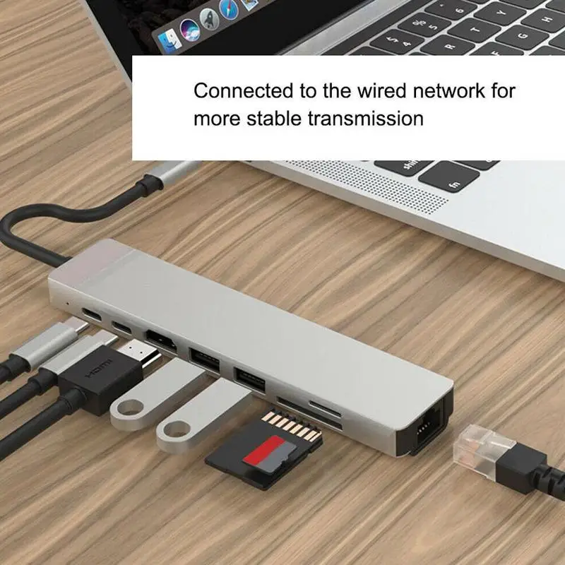 8 в 1 многопортовый USB C адаптер кардридер адаптер Ethernet адаптер Кардридер высокоскоростной USB 3,0 концентратор с адаптером питания