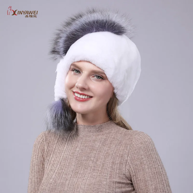 Модная новинка, настоящий мех кролика, натуральный вязаный мех, шапка, аксессуары, шапка из меха лисы, женская теплая шапка - Цвет: white