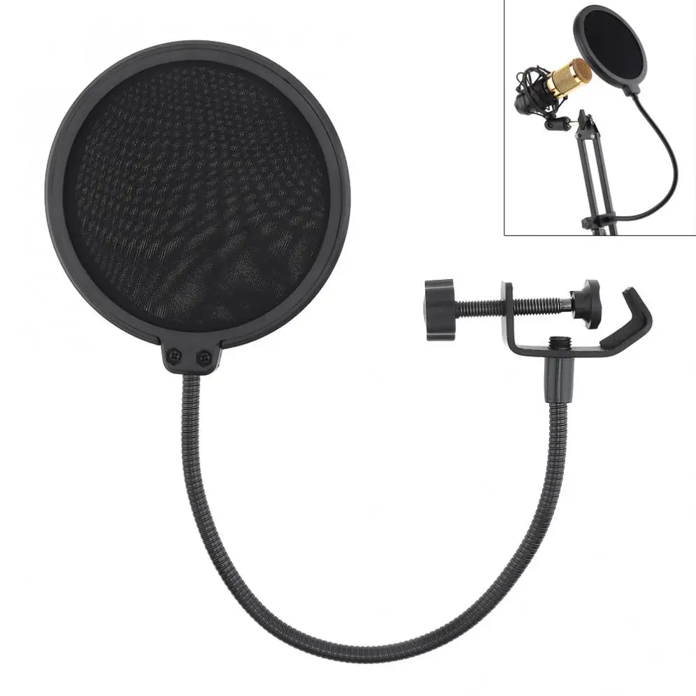 Многофункциональный ударопрочный держатель для микрофона с двухслойным микрофонным поп-фильтром и настольным зажимом для прямой трансляции