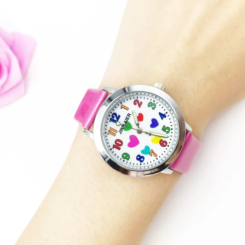zegarek wholesale kid girl watch analog quartz students wristwatches colorful cartoon heart pu leather strap ladies clock 2019 gifts (57)