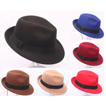 

Hats Caps European Woolen 8 Colours Gentleman Women Men Ladies Fedoras Solid Top Fowler Jazz