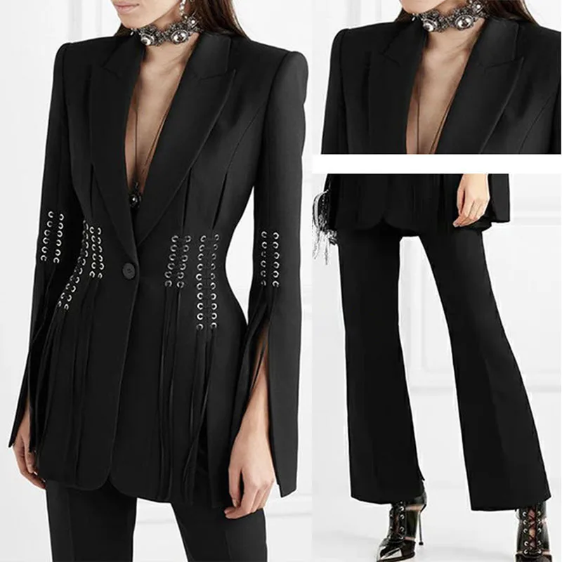 

2020 Autumn Suit-dress Loose Coat Black Bandage Suit Suit