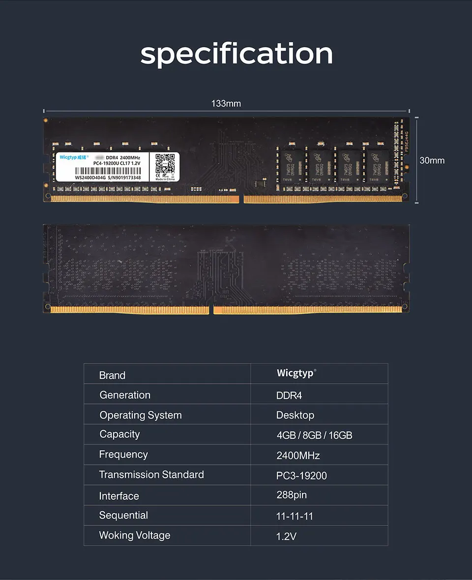 Wicgtyp 4 ГБ 8 ГБ 16 ГБ DDR4 оперативная память для рабочего стола 2400 МГц 288PIN DIMM 1,2 в высокая скорость работает быстрее DDR4-PC-XXXG