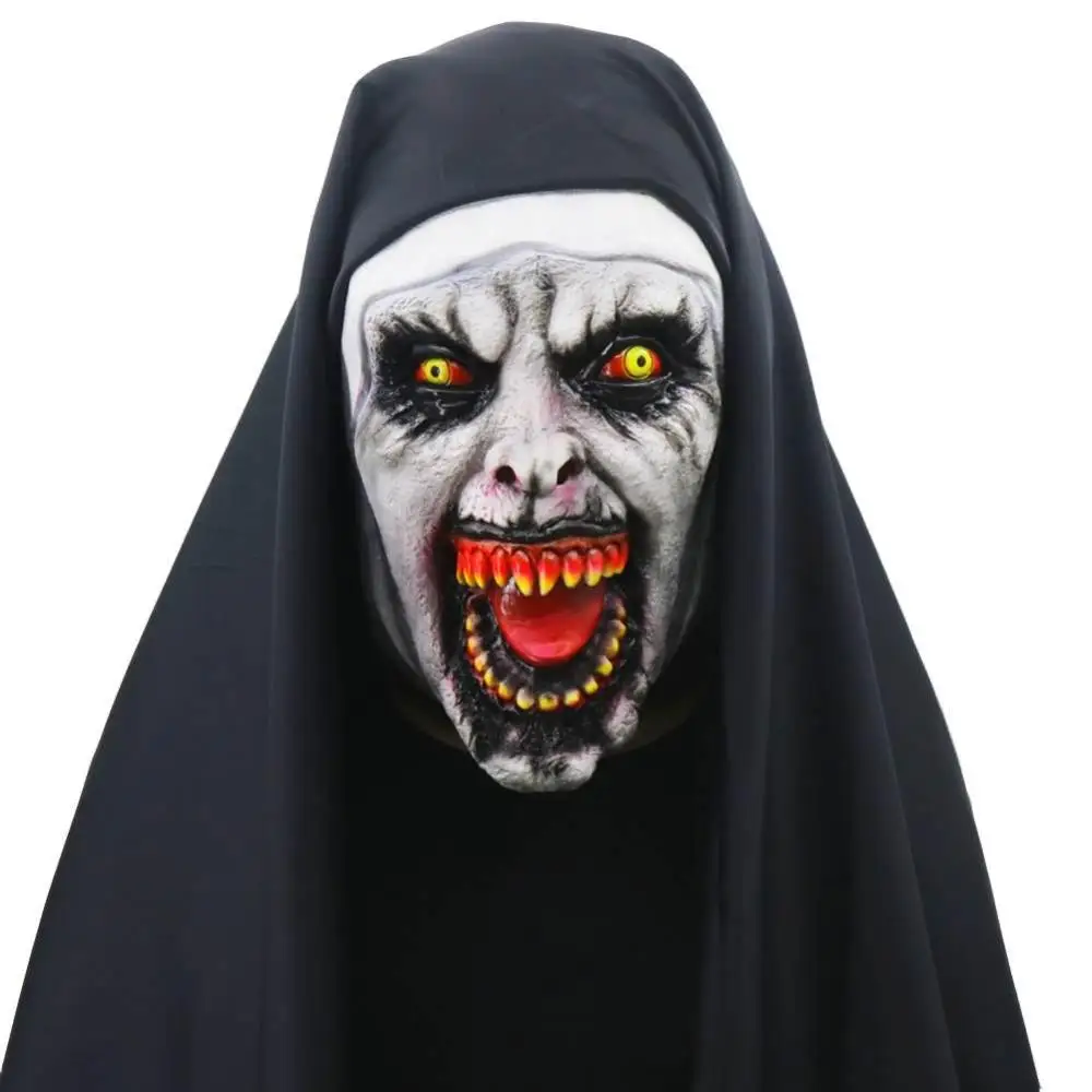 Маска ужасов на Хэллоуин, маска монашки на Хэллоуин, латексная маска для косплея и головные уборы, реквизит для розыгрышей для взрослых и детей - Цвет: B