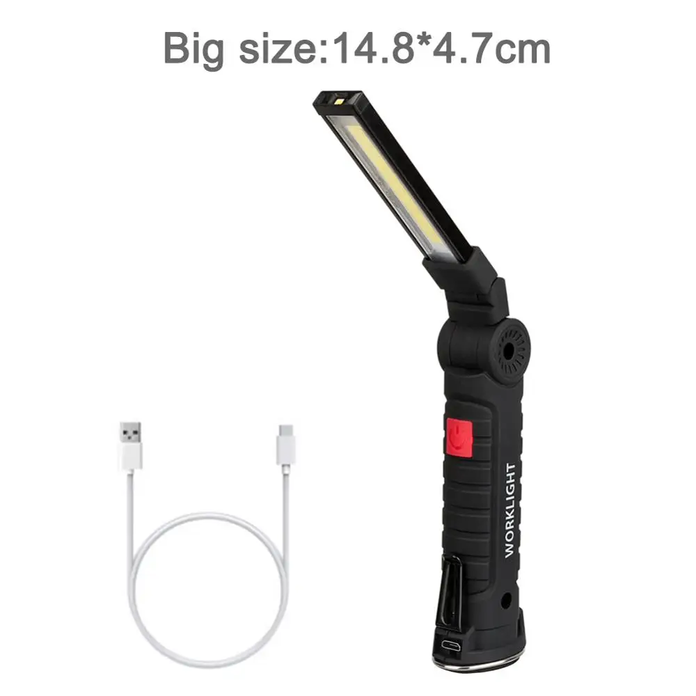 Big size USB Перезаряжаемый COB флэш-светильник фонарь Портативный светодиодный рабочий светильник Магнитный COB Lanterna подвесной фонарь с крюком для наружного использования - Испускаемый цвет: Big size