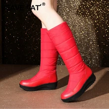 REAVE KAT Laarzen platform snowboots voor vrouwen dikke warme pluche waterdichte antislip winter wig schoenen zwart Plus maat 44(China)