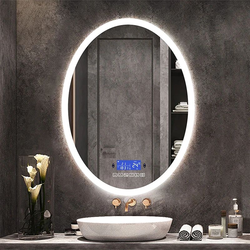 Bluetooth Speaker Smart Oval Bathroom LED Makeup Mirror With Three Color Light human body induction Anti-fog Beauty Mirrors