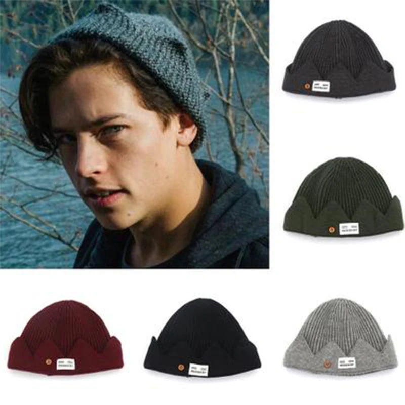 

Autumn Winter Style American College Style Crown Knitted Cotton Hat Woolen Cap Solid Color Unisex Hat
